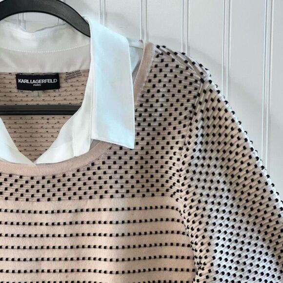 Karl Lagerfeld Sweater Blouse Women Size Large Layered Tunic 3/4 Sleeve Collared - Picture 3 of 12